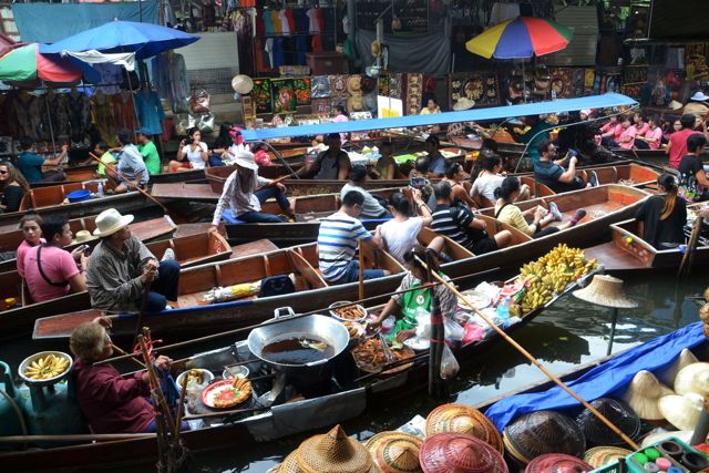 Thai food market — grilled skewers and seafood