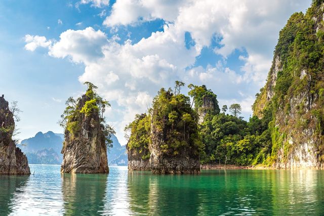 Khao Sok National Park limestone mountains rising from Cheow Lan Lake